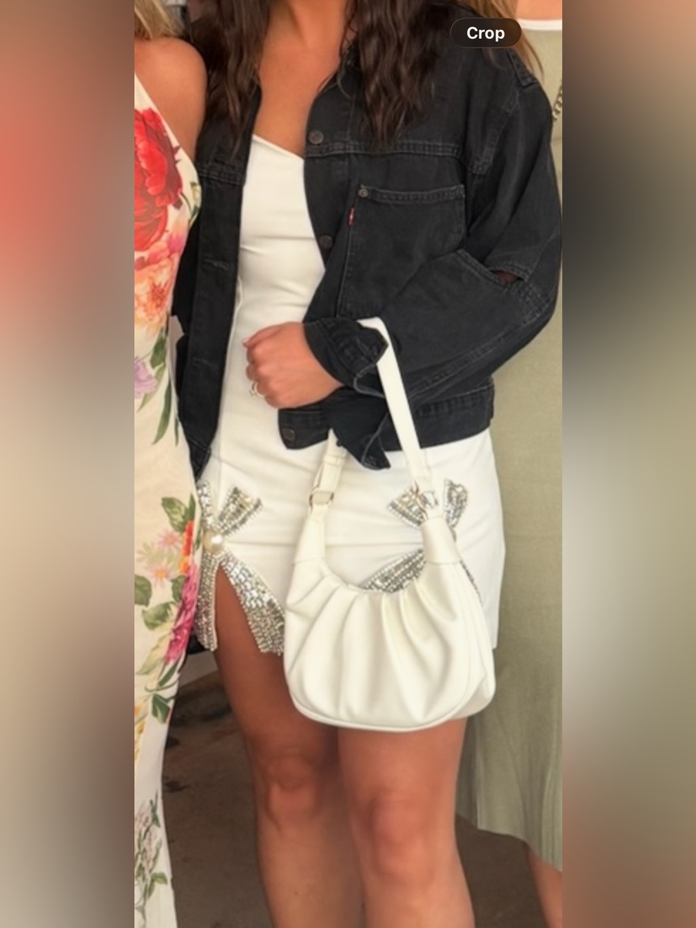 Amazing Lace | Elegant White Cowl Neck Mini Dress with Pearl & Crystal Accents - Picture 3 of 15